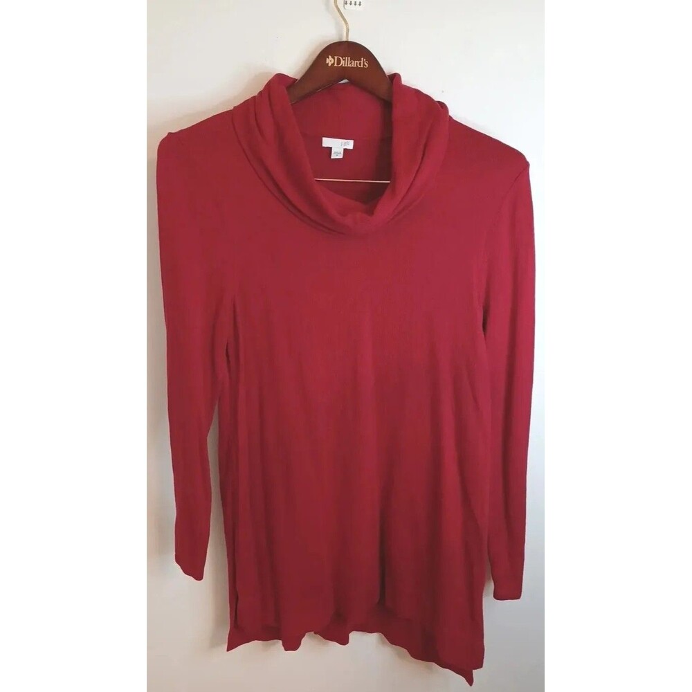 J. Jill Pullover Turtleneck Sweater M Red Longsleeve Knit Stretchy Lagenlook